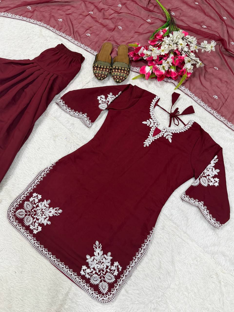 The Cinematic Oxblood Scalloped Silhouette
